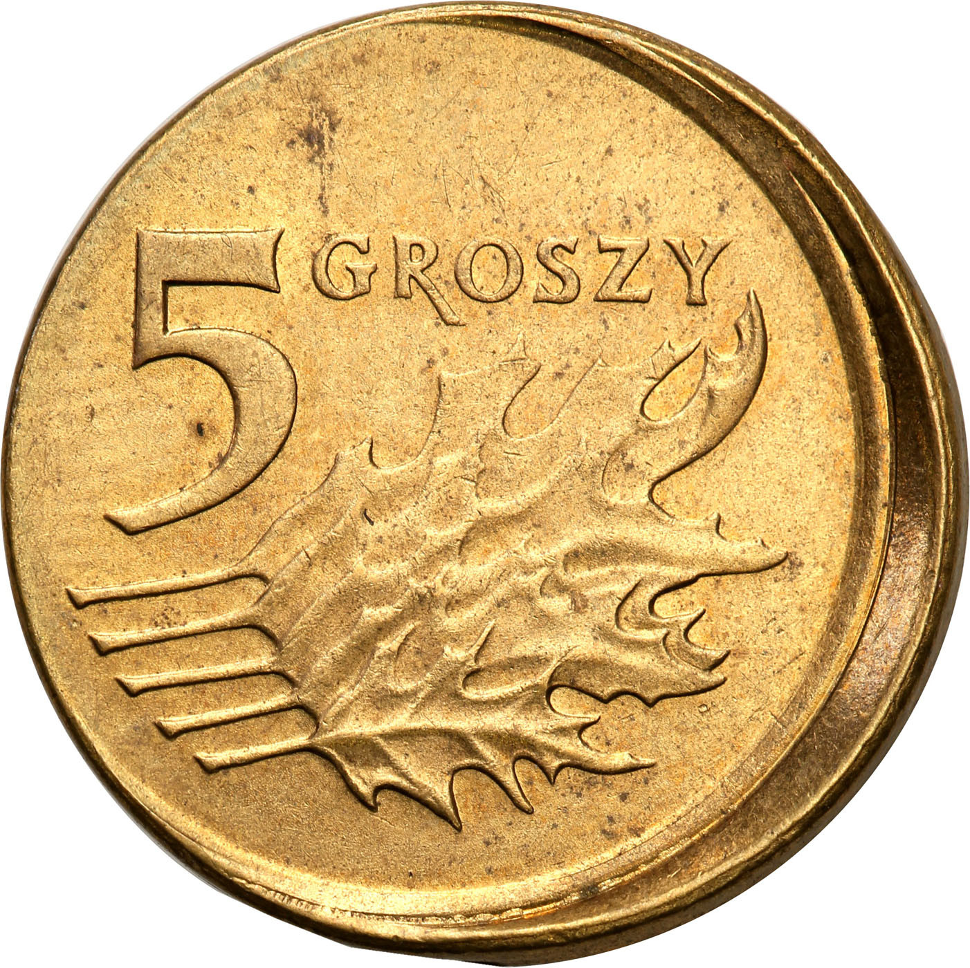 III RP. 5 groszy 2007 przesunięty stempel – DESTRUKT